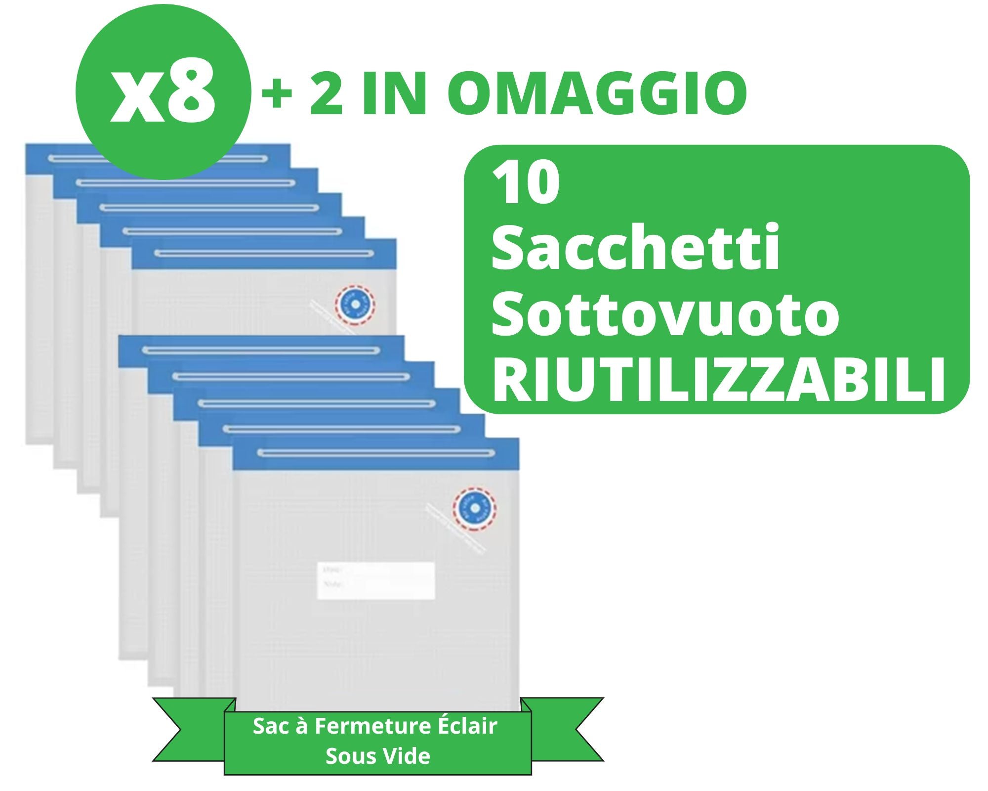 Sacix - Sacchetti Sottovuoto con Chiusura a Cerniera Riutilizzabili (Confezione da 10)